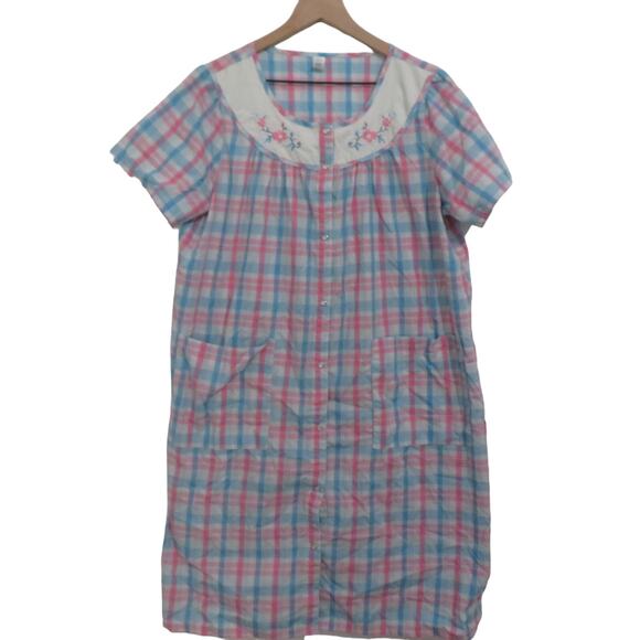 Victoria's Secret PINK Womens Sz S Pink Blue Plaid Embroidered Nightgown - Picture 1 of 5